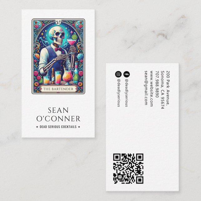 The Bartender Tarot Skeleton QR Business Card (Front/Back)