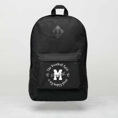 The baseball field is my happy place custom port authority backpack