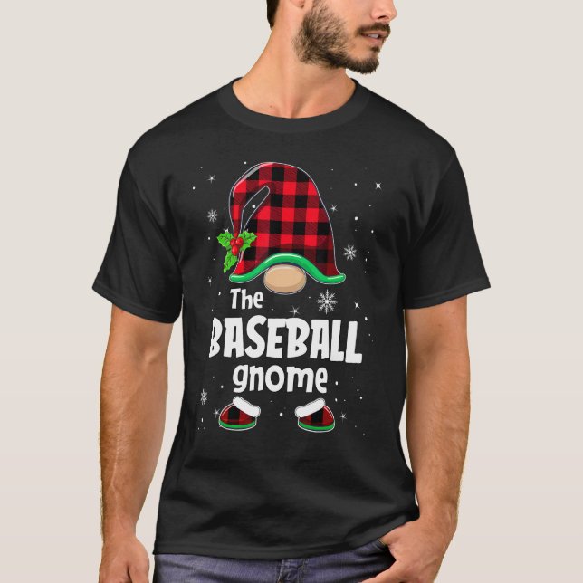The Baseball Gnome Buffalo Plaid Christmas Matchin T-Shirt (Front)