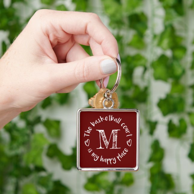 The basketball court is my happy place monogrammed keychain (Hand)