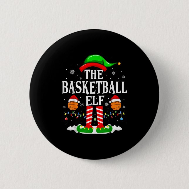 The Basketball Elf Bball Xmas Basketball Christmas Button (Front)