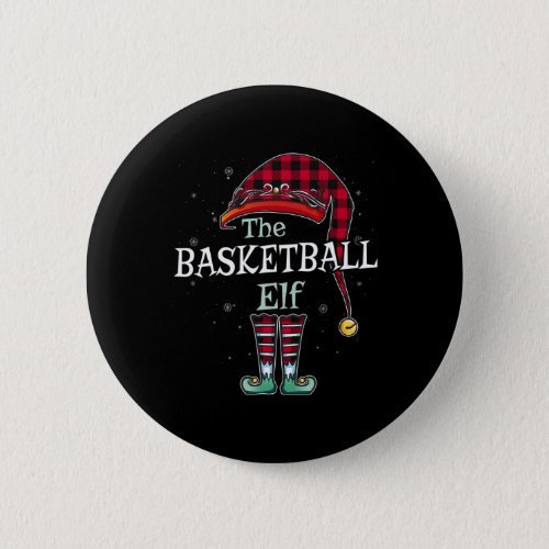 The Basketball Elf Christmas Red Buffalo Plaid Paj Button