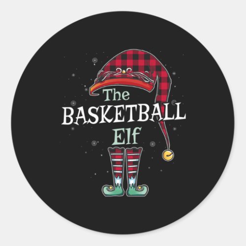 The Basketball Elf Christmas Red Buffalo Plaid Paj Classic Round Sticker