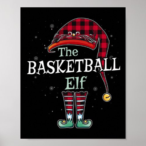 The Basketball Elf Christmas Red Buffalo Plaid Paj Poster