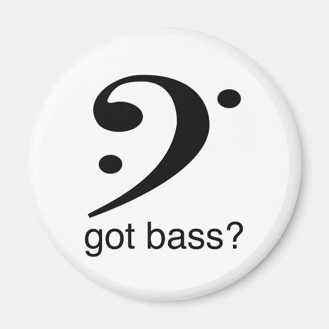 The bass clef icon with the got bass?, slogan. magnet (Front)