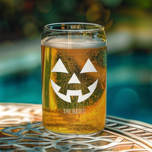 The Bates Smiling Pumpkin Face Halloween Season Can Glass