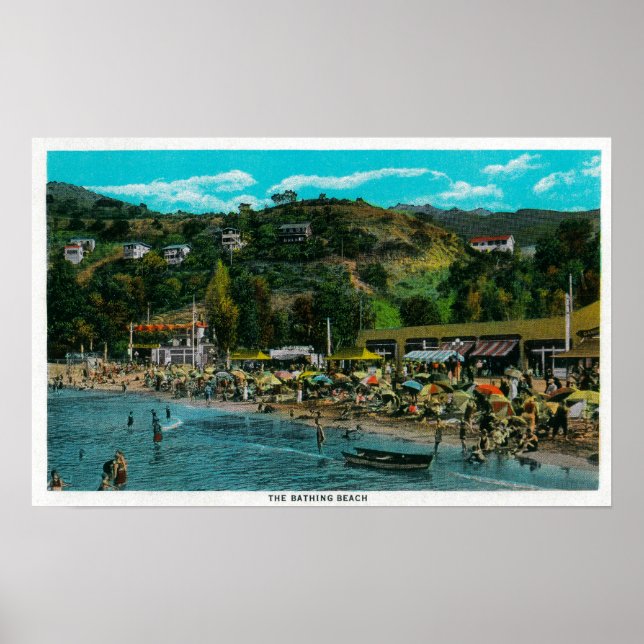 The Bathing Beach at Avalon, Catalina Island Poster (Front)