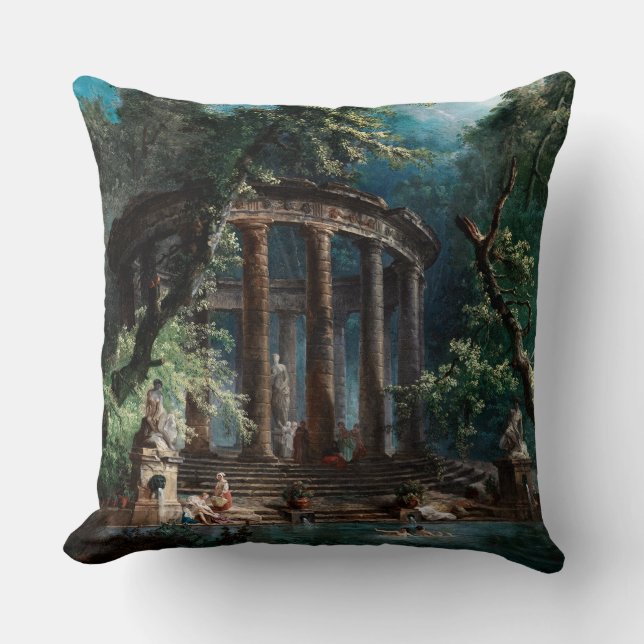 The Bathing Pool by Hubert Robert 2nd Edition Throw Pillow (Front)