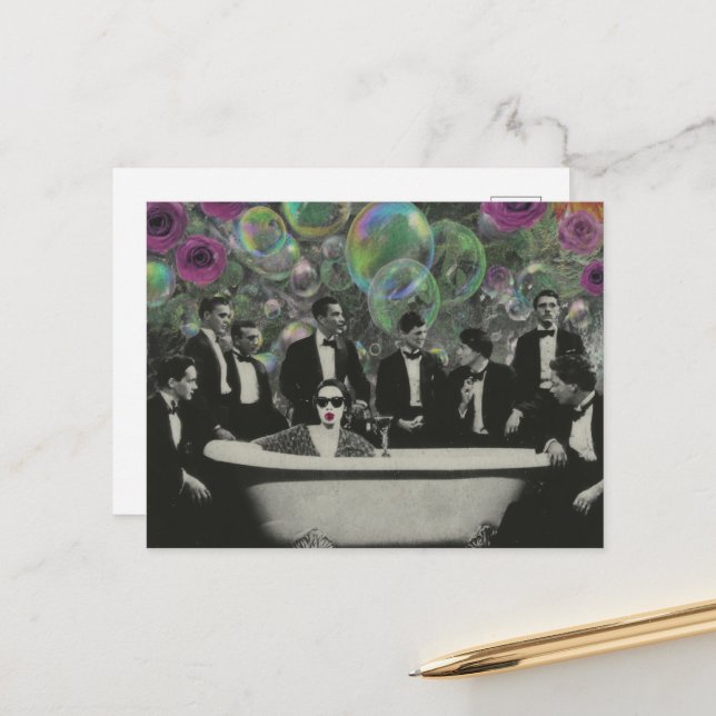 The Bathtub Viewers Bubbles and Roses Collage Postcard (Front/Back In Situ)