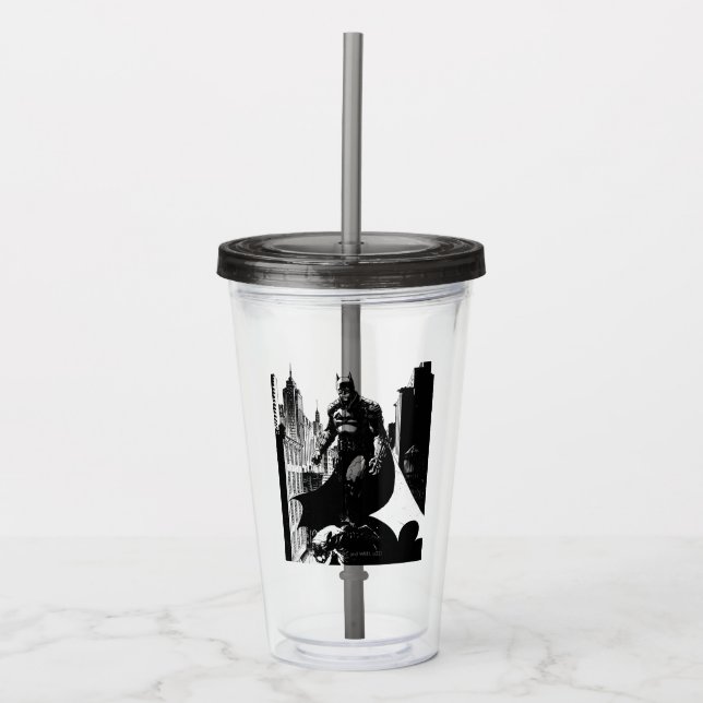 The Batman Comic Book Illustration Acrylic Tumbler (Front)