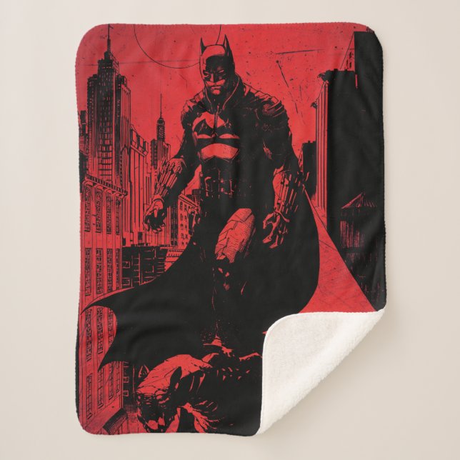 The Batman Comic Book Illustration Sherpa Blanket (Front)