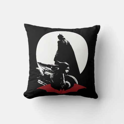 The Batman Motorcycle Silhouette Throw Pillow