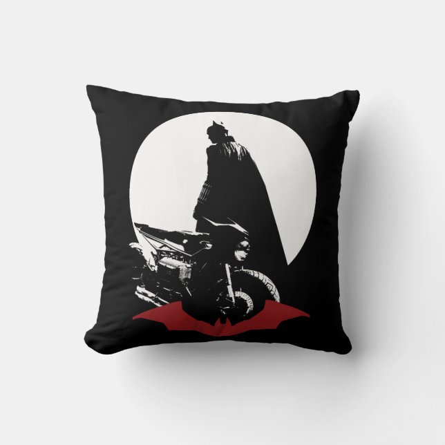 The Batman Motorcycle Silhouette Throw Pillow (Front)