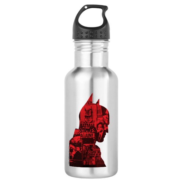 The Batman Newspaper Silhouette Stainless Steel Water Bottle (Front)
