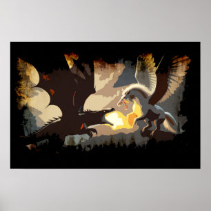 The Battle Begins - Dragon vs Pegasus Poster