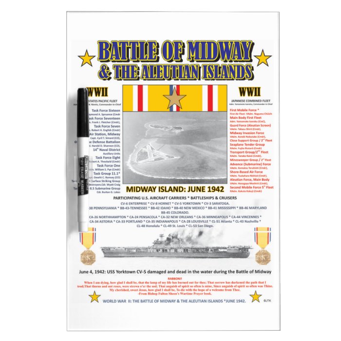 THE BATTLE OF MIDWAY & ALEUTIAN ISLAND WW II DRY ERASE BOARD