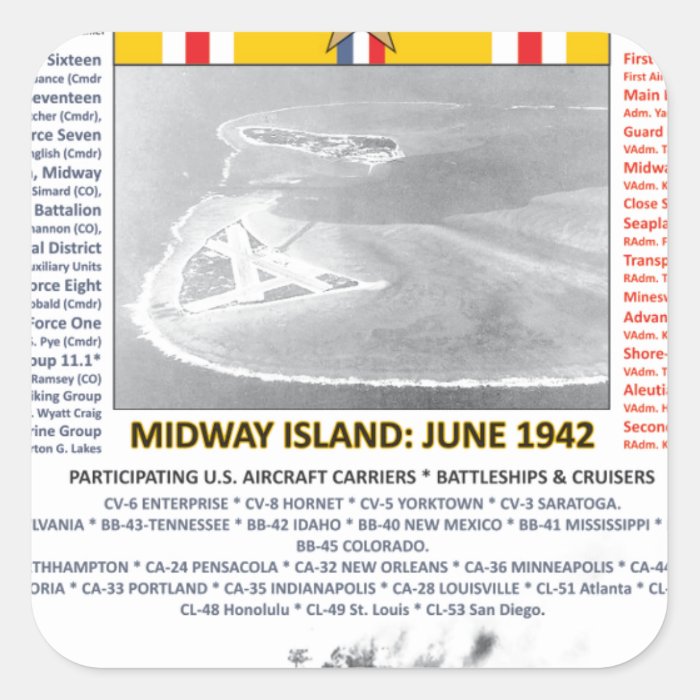 THE BATTLE OF MIDWAY & ALEUTIAN ISLAND WW II SQUARE STICKERS