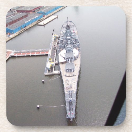 The battleship New Jersey from above   Beverage Coaster