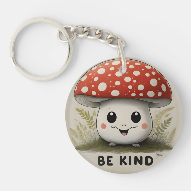 The Be kind Red Top big smile Mushroom Keychain (Front)