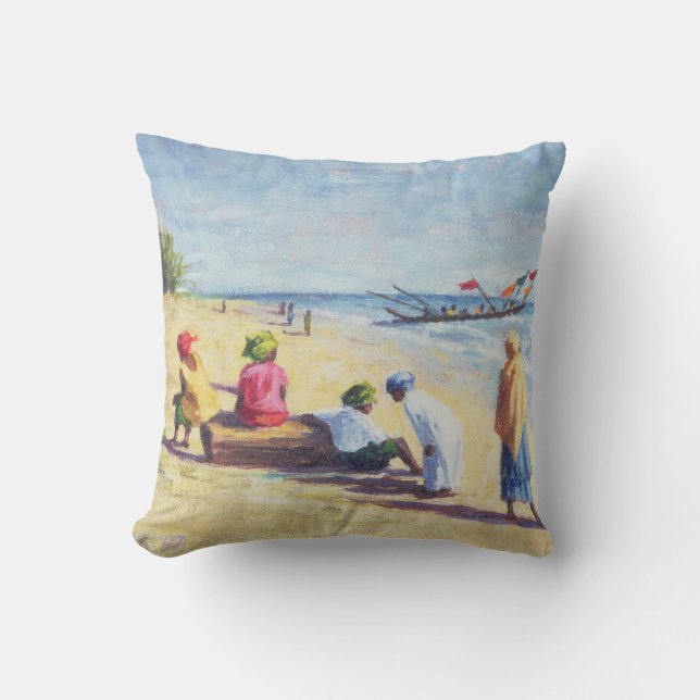 The Beach at Abene Senegal 1997 Throw Pillow (Front)