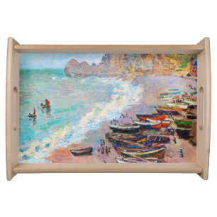 The Beach at Etretat Claude Monet seaside art Serving Tray