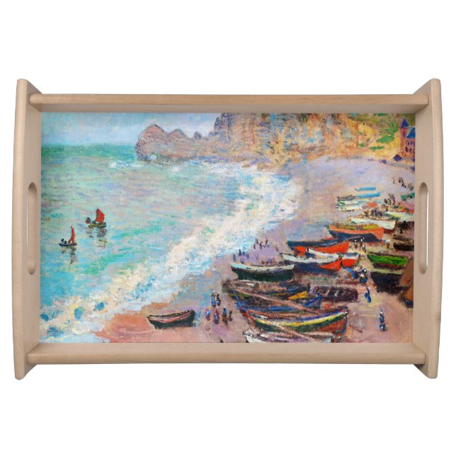 The Beach at Etretat Claude Monet seaside art Serving Tray (Front)