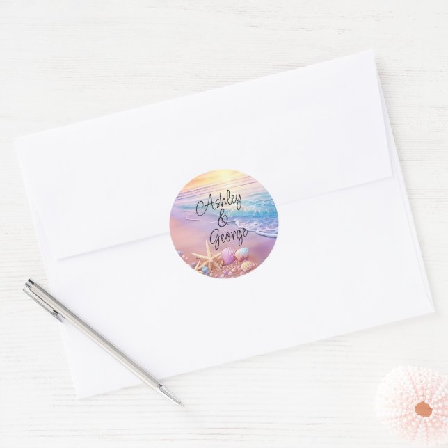 The Beach at Sunset  Classic Round Sticker (Envelope)