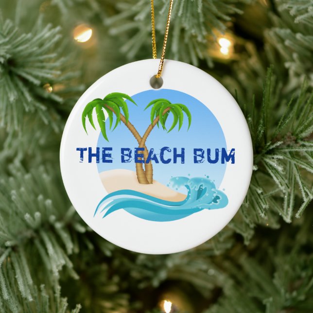 The Beach Bum Personalized Tropical Christmas Ceramic Ornament (Tree)