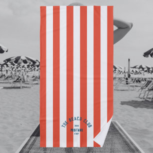 The Beach Club Blue Crest OrangeRed Cabana Stripe  Beach Towel