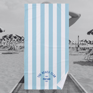 The Beach Club Blue Crest Pale Blue Cabana Stripe Beach Towel