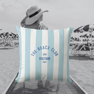 The Beach Club Crest Blue Cabana Stripe Outdoor Pillow