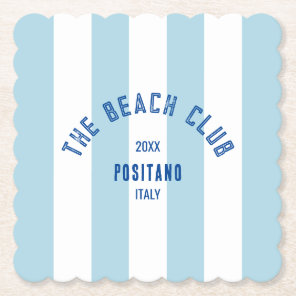 The Beach Club Crest Blue Cabana Stripe Paper Coaster
