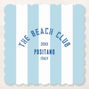 The Beach Club Crest Blue Cabana Stripe Paper Coaster