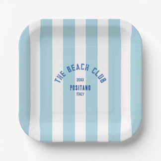 The Beach Club Crest Blue Cabana Stripe Paper Plates