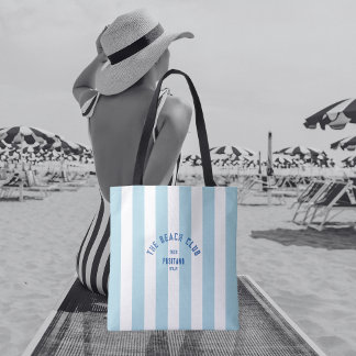 The Beach Club Crest Blue Cabana Stripe Tote Bag