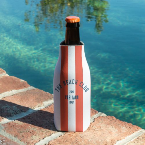 The Beach Club Crest Orange Red Cabana Stripe Bottle Cooler
