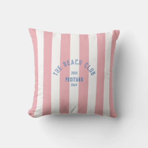 The Beach Club Crest Pink Cabana Stripe Outdoor Pillow