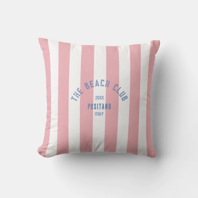The Beach Club Crest Pink Cabana Stripe Outdoor Pillow (Front)