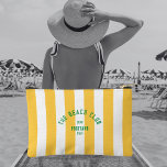 The Beach Club Crest Yellow Cabana Stripe Accessory Pouch<br><div class="desc">The perfect personalized accessory pouch for you beach essentials... Yellow cabana stripes with green distressed custom "The Beach Club" crest. Personalize with the year, beach and destination. Perfect for a group beach trip, a beach club theme bachelorette party or as a memento for a past beach trip. Matching accessories available...</div>