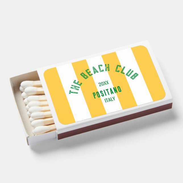 The Beach Club Crest Yellow Cabana Stripe Matchboxes (Front Open)