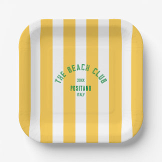 The Beach Club Crest Yellow Cabana Stripe Paper Plates