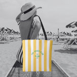 The Beach Club Crest Yellow Cabana Stripe Tote Bag<br><div class="desc">The Beach Club tote bag is the perfect everyday bag for your beach trip. Yellow cabana stripes with green distressed custom beach club crest. Personalize with the details of you beach trip... year, beach and destination. Perfect for a family or friends beach trip or beach club bachelorette or as a...</div>