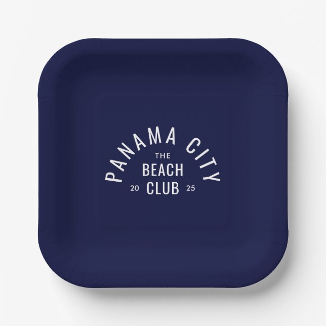 The Beach Club Deep Blue Personalized Destination  Paper Plates (Front)