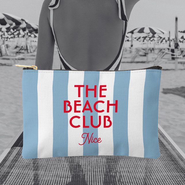 The Beach Club French Red Blue Cabana Stripe Accessory Pouch (Creator Uploaded)
