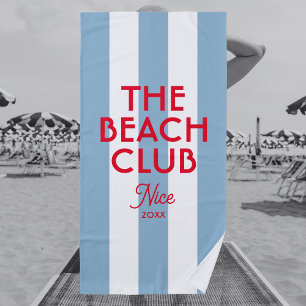 The Beach Club French Red Blue Cabana Stripe Beach Towel