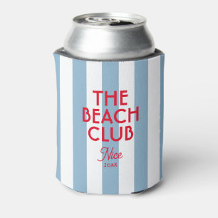 The Beach Club French Red Blue Cabana Stripe Can Cooler