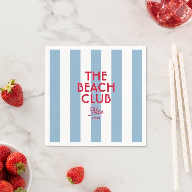 The Beach Club French Red Blue Cabana Stripe  Napkins (Insitu)
