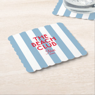 The Beach Club French Red Blue Cabana Stripe  Paper Coaster