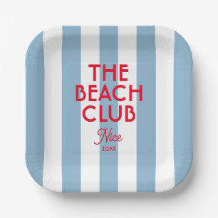 The Beach Club French Red Blue Cabana Stripe Paper Plates