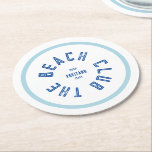 The Beach Club Green Crest Blue Stripe Round Paper Coaster<br><div class="desc">The Beach Club paper coasters are perfect for your summer gatherings in the garden, by the pool or at the beach... Blue stripe with distressed custom beach club crest. Personalize with the details of your gathering... year, beach and destination. Perfect for a family or friends beach trip, beach theme party...</div>